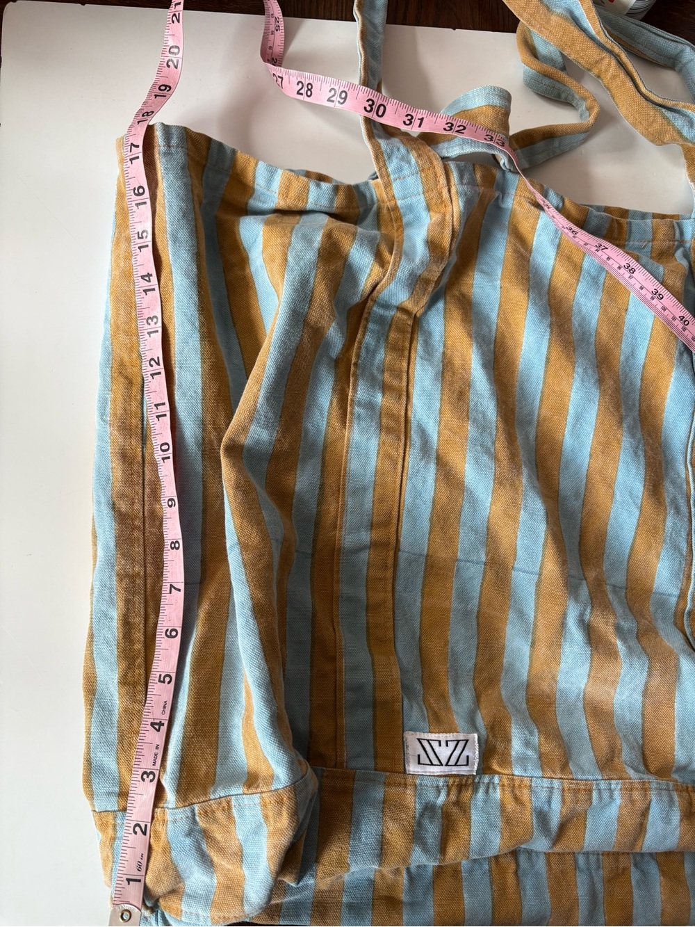 SZ Blockprints || Oversized Slouchy Tote Thick Stripe Floral Green Blue Pink - Picture 5 of 7
